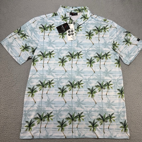YATTA GOLF Polo Shirt Mens Extra‎ Large Blue Green Palm Tree Tropical Floral AOP - Picture 1 of 9